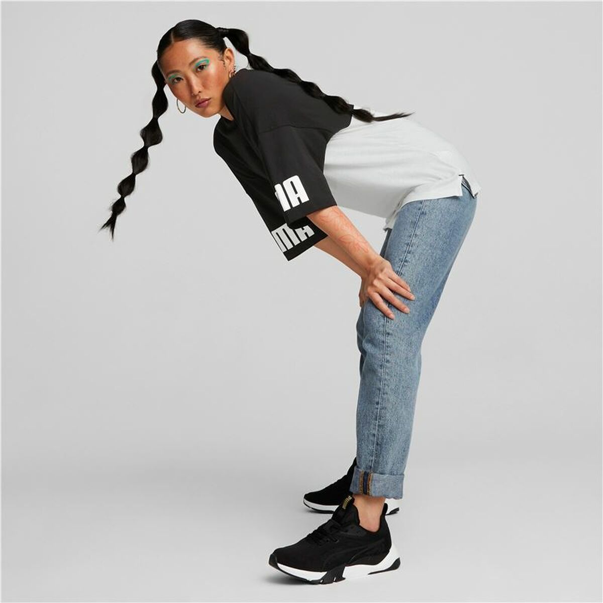 Women’s Short Sleeve T-Shirt Puma Power Colorblock White Black