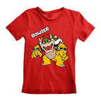Super Mario Kinder-Kurzarm-T-Shirt Bowser Text Rot – Produktansicht 1