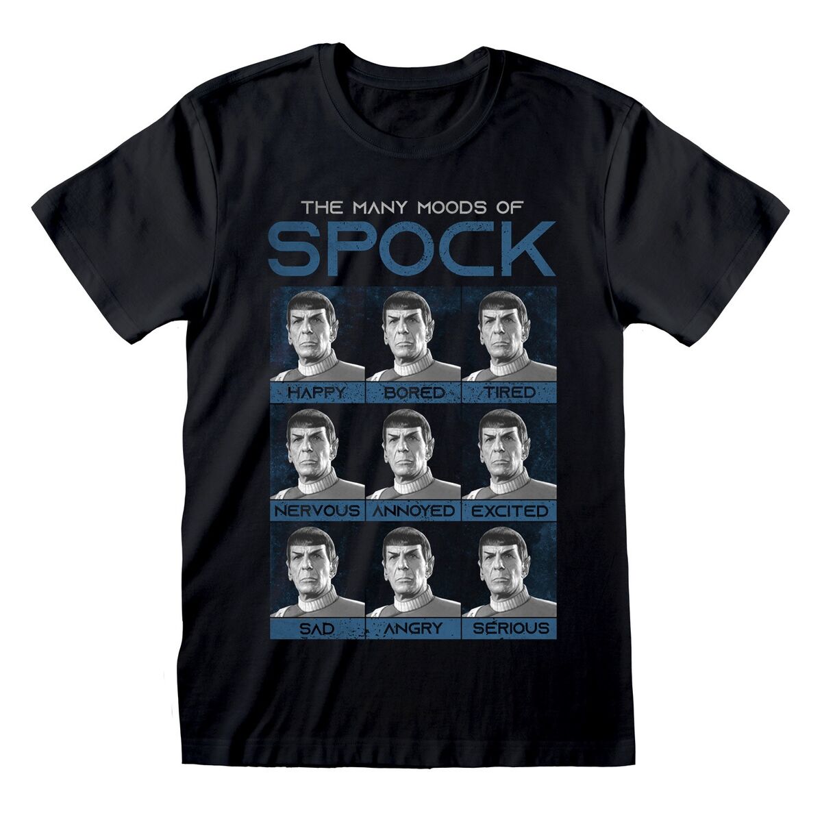 Star Trek Unisex Kurzarm-T-Shirt Many Mood aus Spock Schwarz – Produktansicht 1