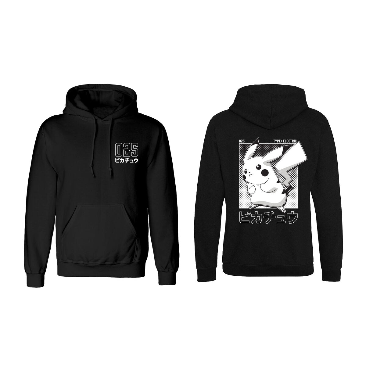 Pokémon Unisex-Hoodie Halftone Pikachu Schwarz – Produktansicht 1