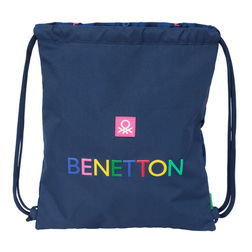 Benetton Rucksack mit Kordeln Damero Dunkelblau