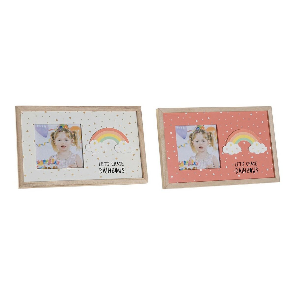 DKD Home Decor Bilderrahmen Rainbow Rosa Weiß Kinder-MDF Holz – Produktansicht 1