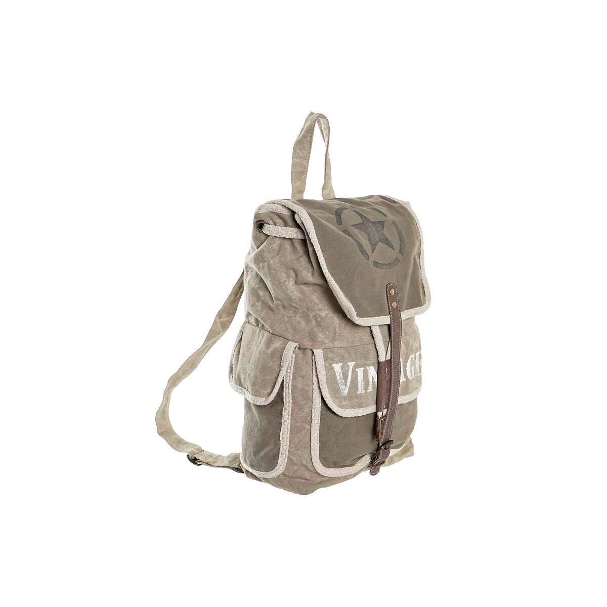 DKD Home Decor Freizeitrucksack Star Vintage Grau Baumwolle Leather – Produktansicht 1