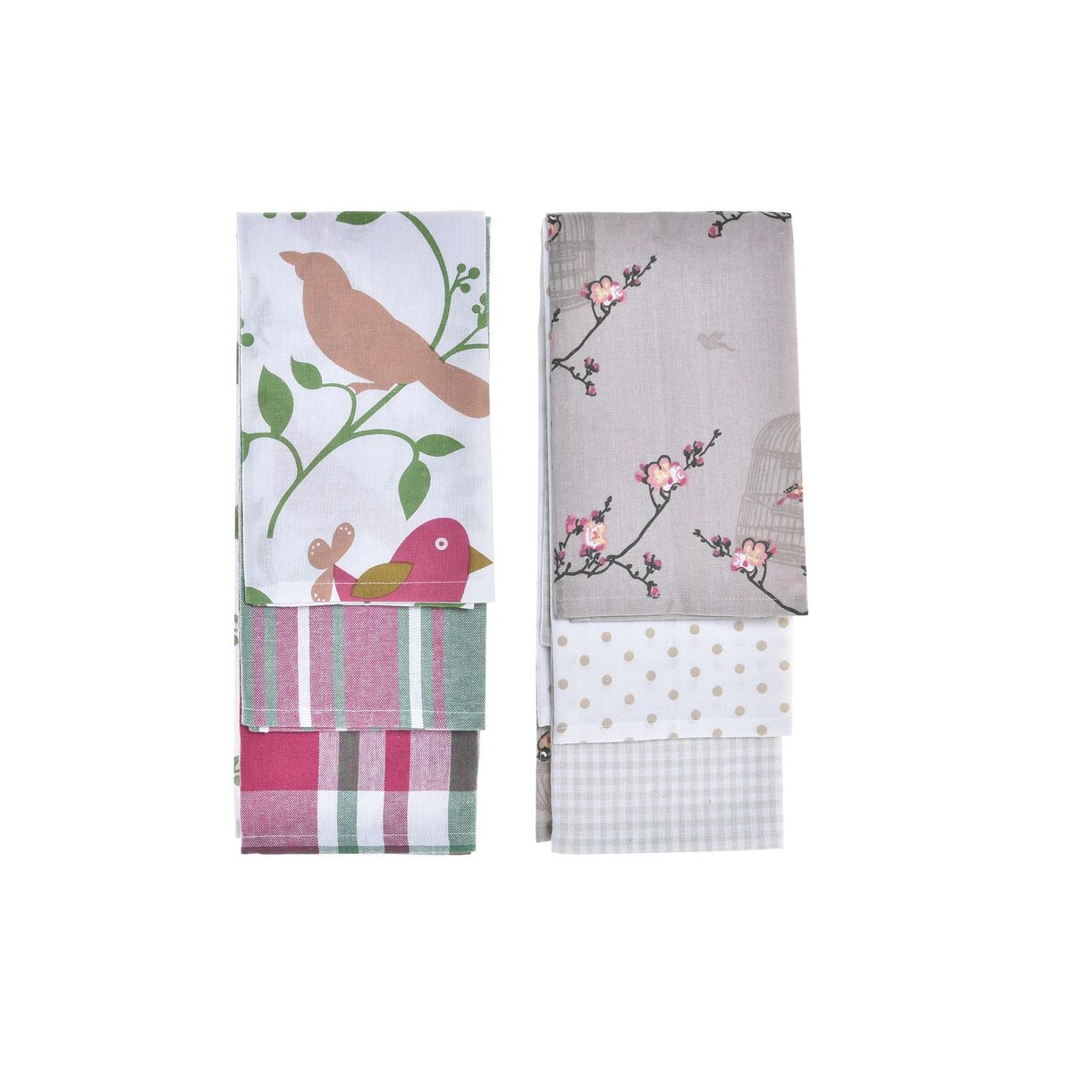 DKD Home Decor Tücher-Set Braun Rot Grün Beige Blumen Birds – Produktansicht 1