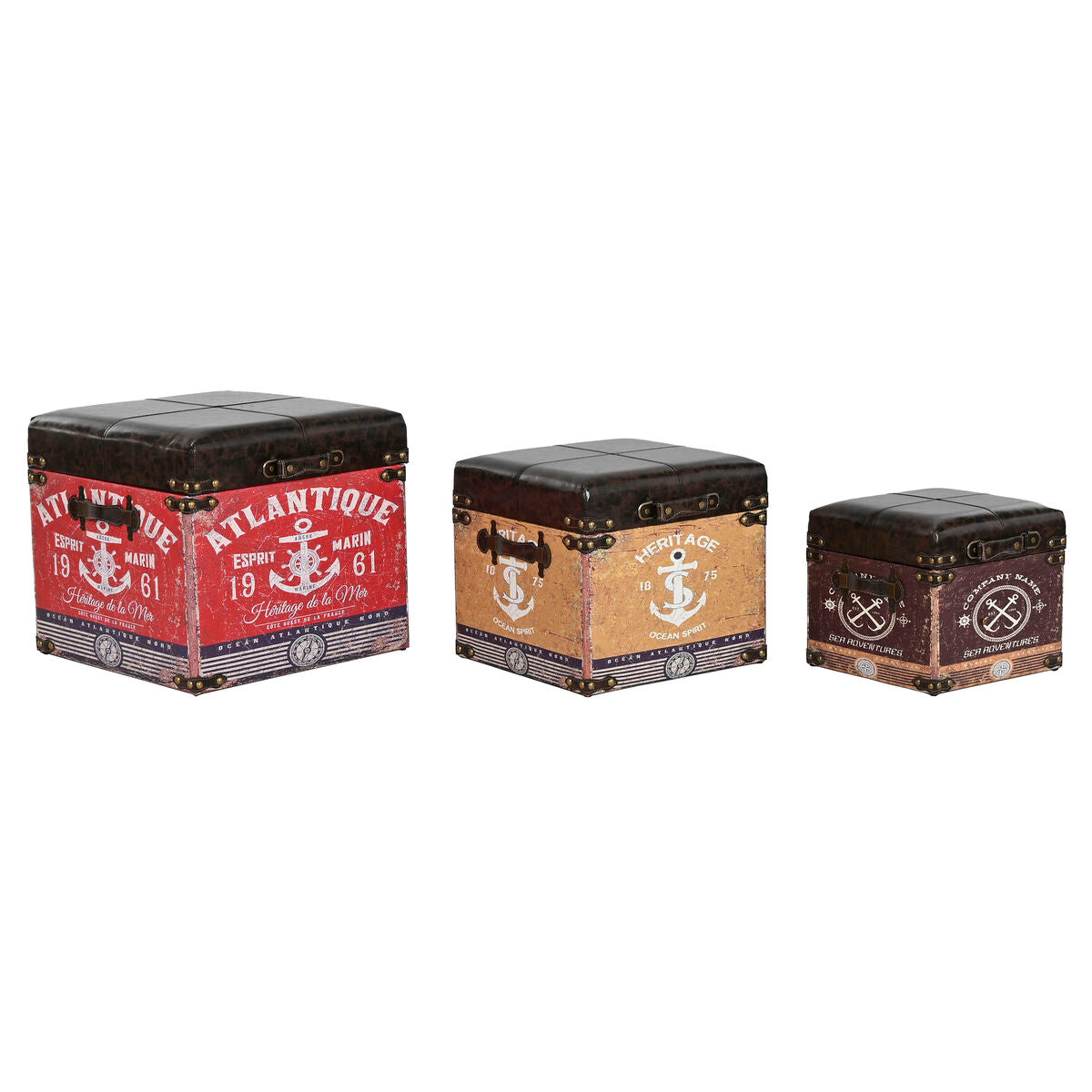 Home ESPRIT Dekoboxen-Set Braun Mehrfarbig Polyurethane Holz Vintage – Produktansicht 1