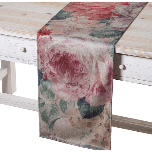 Alexandra House Living Tischläufer Rosa Textil Samt Blumenmuster