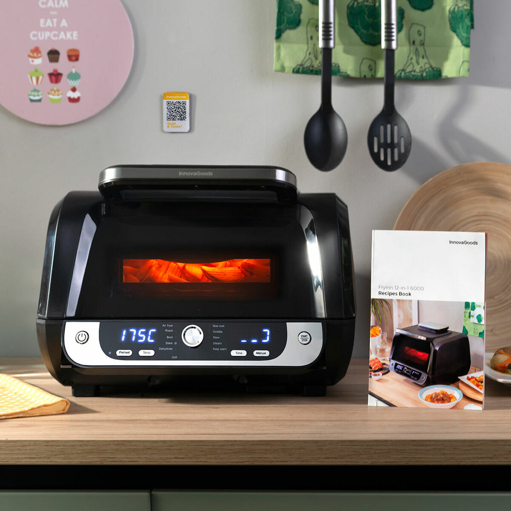 InnovaGoods Heißluftfritteuse mit Grill, Zubehör & Recipe Book Fryinn 12-in-1 6000 Schwarz – Produktansicht 8