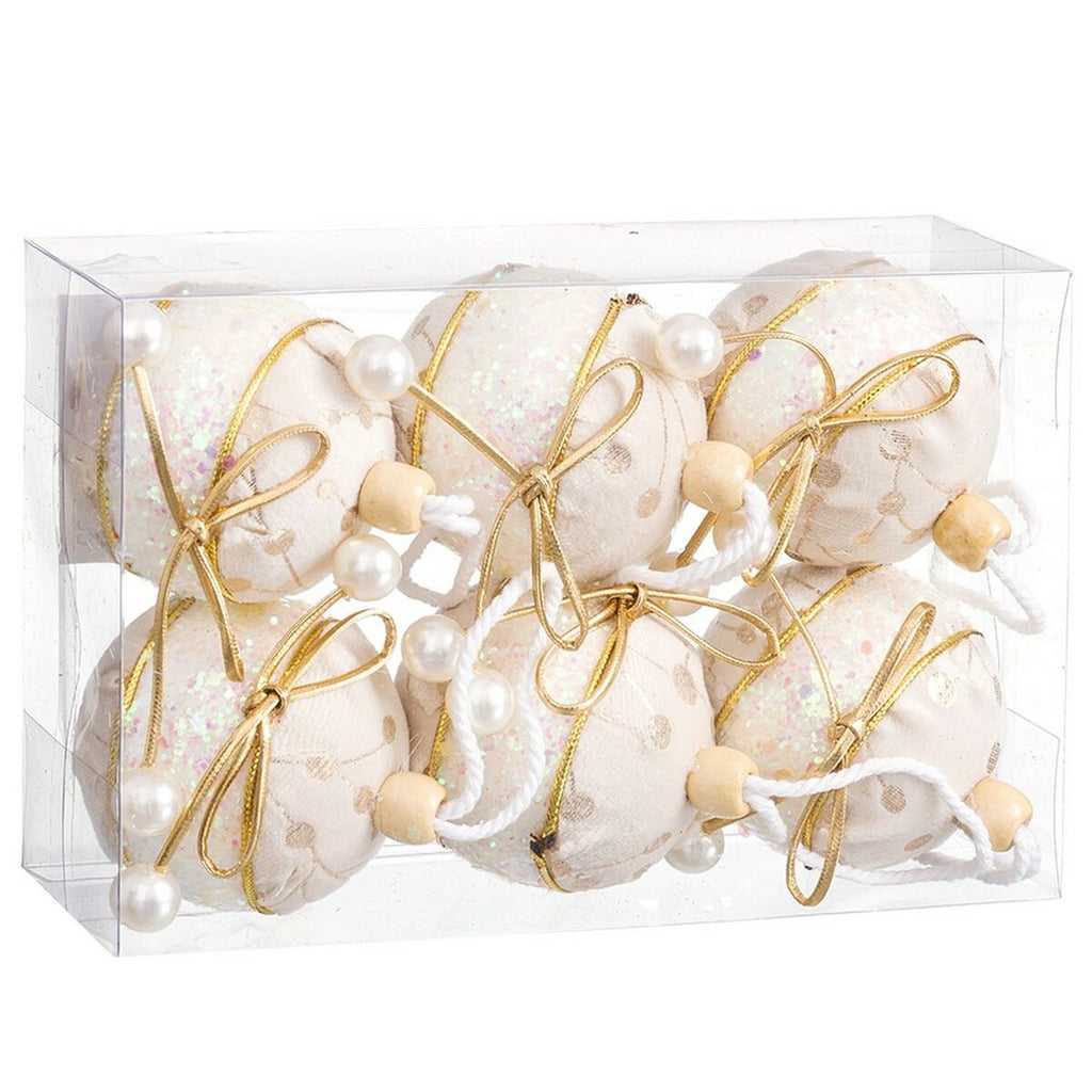 Weihnachtskugeln Weiß Gold Polyfoam Stoff Lasso – Produktansicht 2