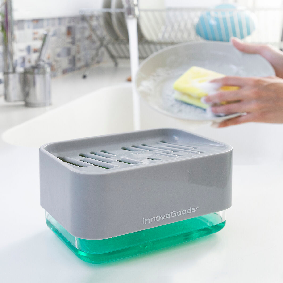 2-in-1 Soap Dispenser für the Küche Sink Pushoap InnovaGoods – Produktansicht 1