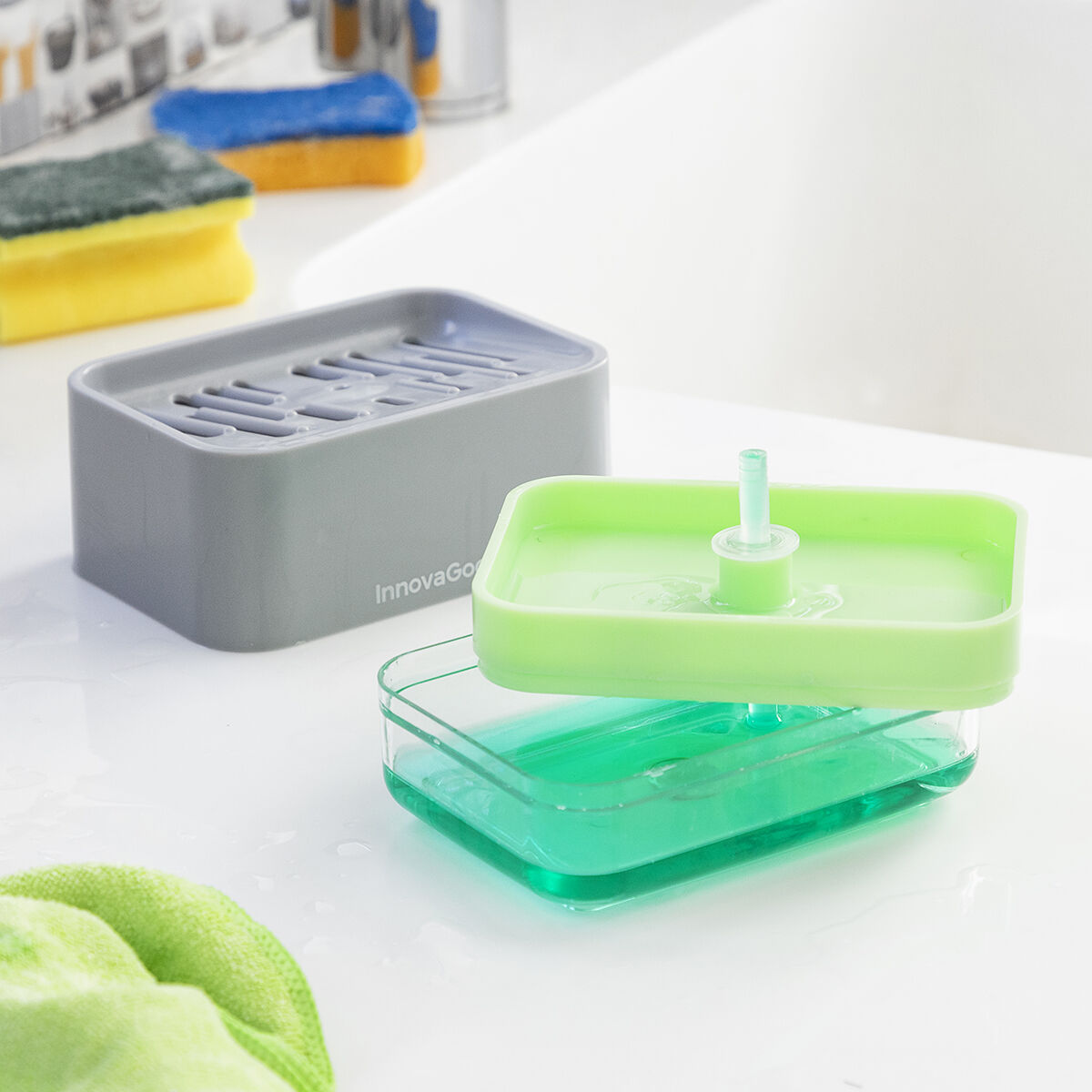 2-in-1 Soap Dispenser für the Küche Sink Pushoap InnovaGoods – Produktansicht 4