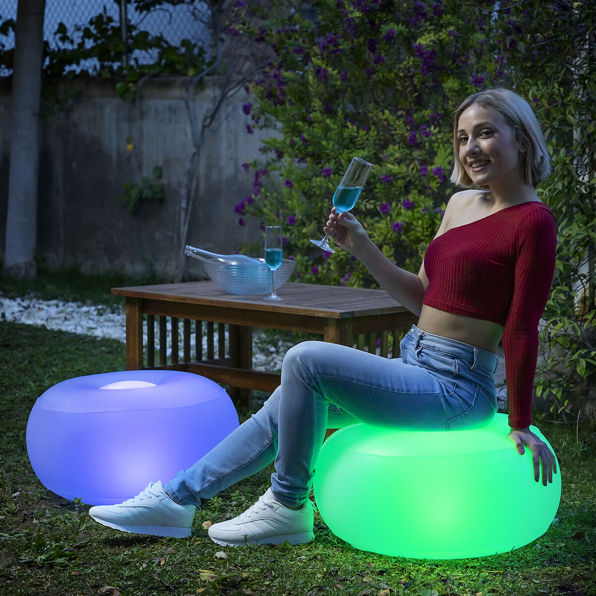 Aufblasbar Seat mit Mehrfarbig LED & Fern Steuerung Pulight InnovaGoods – Produktansicht 2